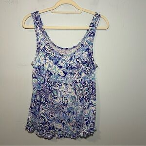Lilly Pulitzer Blue Animal Print Ruffle Hem Finn Tank Top Size Small